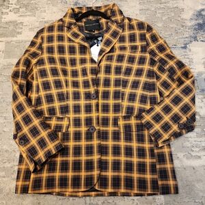 NWT English Factory Plaid Blazer Womens Size Medium Orange Blue Preppy